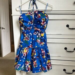 Anthropology Floral Blue Halter Dress